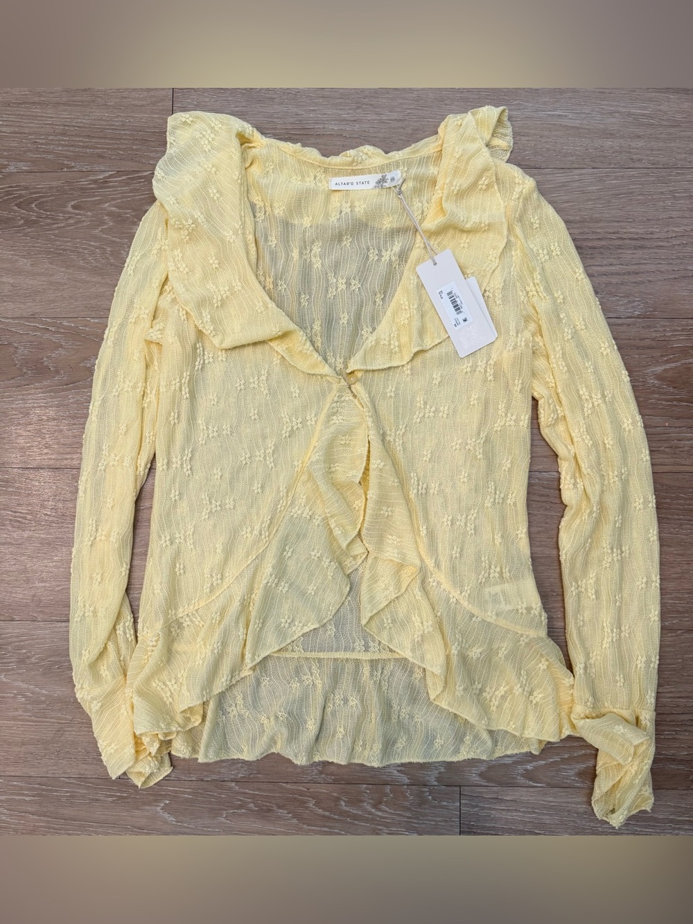 NWT Altar’d State Butter Yellow Ruffled Sheer Blouse Size XS